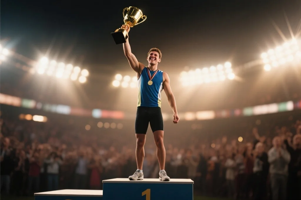 运动员在巅峰时刻庆祝胜利